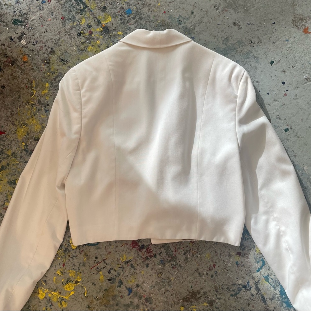 Vintage 1960s Naval Officer Cropped Jacket White Military Blazer Gold Button - Picture 7 of 7